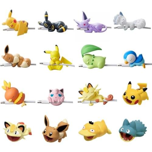 Pokemon Figures Toys Accessories USB Protective Case Cable Bite Pikachu Cup Pet Eevee White Ice Figure Toy Gift