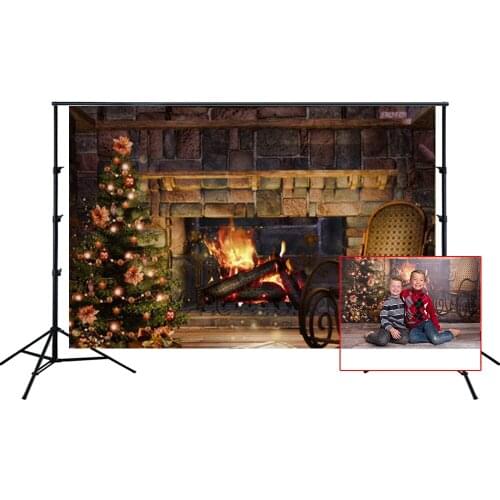 Christmas Background Rustic Fireplace Noel Tree Photography Background Kids Newborn Photo Studio Booth Photoshoot Backdrops Prop