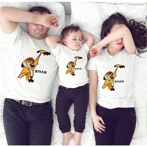 The Lion King Simba Cartoon Printed Family Matching T Shirts Summer Short Sleeve Father Mother Kids Tee Shirt Family Look Tops