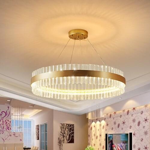Hot Luxury Crystal LED Chandelier Light Fixture Postmodern Crystal Circle Pendant Hanging Lustres LED Decorate Luminaire Lamps