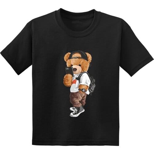 Hipster Cool Bear Fahion Kids Tshirt Summer Casual Funny Children Clothes Cotton Short Sleeve Baby Boys Girls T-Shirts Camisetas
