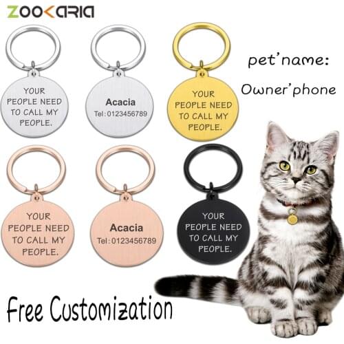 Personalized Dogs Plat Free Engraving Custom Dog Tag For Cat Pet Charm Name Number Pendant Round Necklace Badge Puppy Accessory