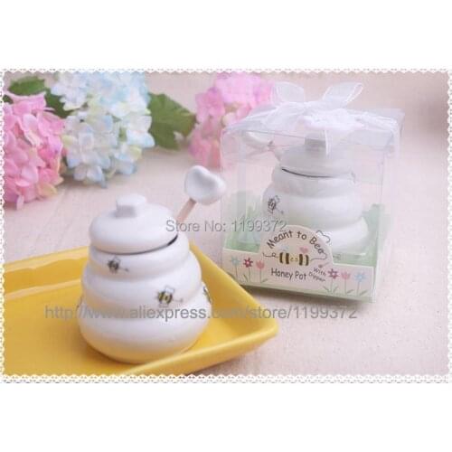 100pcs Meant to Bee Ceramic Honey Pot with Dipper Wedding Bridal Shower Favors