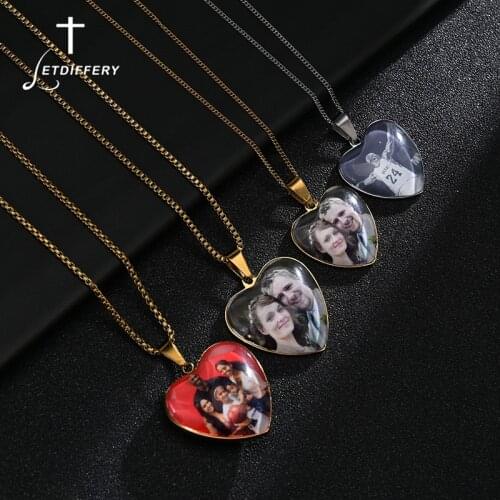 Letdiffery Custom Engrave Photo Heart Pendant Necklace Stainless Steel Personalized Name Photo Couple Family Jewelry Gifts