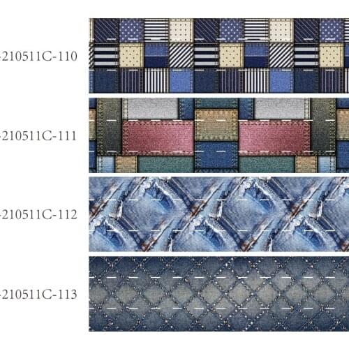 50 yards/lot) 100% Polyester 22mm 25mm 38mm plaid jeans printed grosgrain ribbon