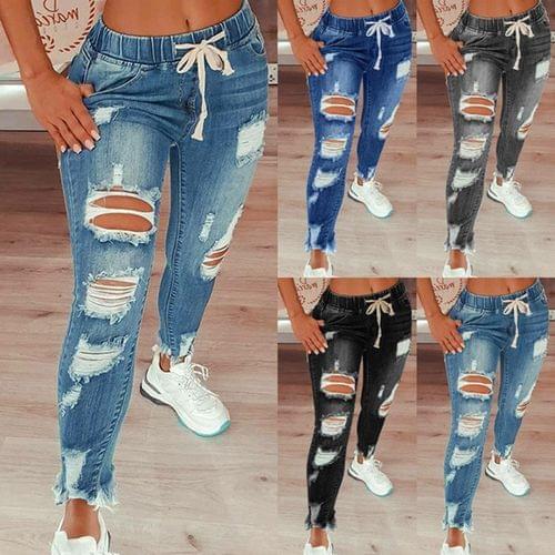 Hot Selling Womens Jeans Slim Slimming Ripped Hole Womens Jeans Trousers vintage jeans