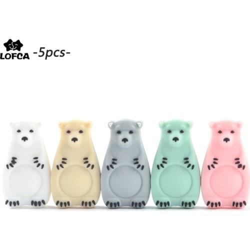 LOFCA 5pc/lot Mini Polar Bear Silicone Beads Baby Animal Teether BPA Free DIY Baby Teething Toys