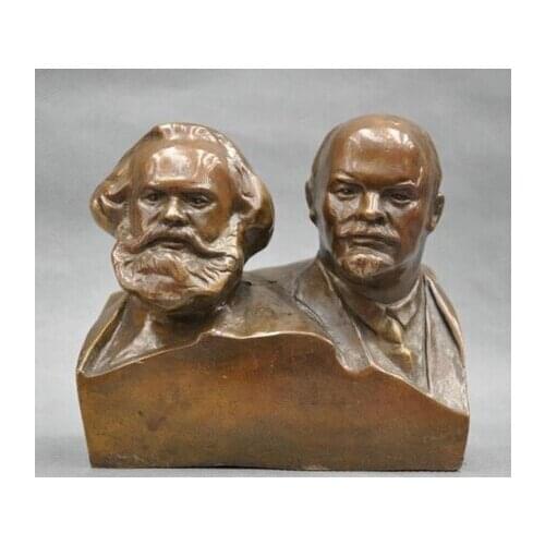 Copper Brass CHINESE crafts Asian 6" Elaborate Great Communist Marx And Lenin Bust BRASS Statue sculpture