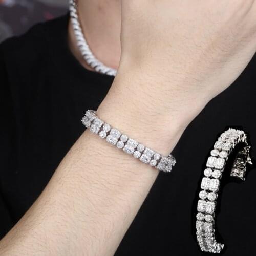 New fashion charm bling 10mm Double Row Zircon Round Square Iced Out Gold Silver Personality Hip Hop Barcelets gifts for women