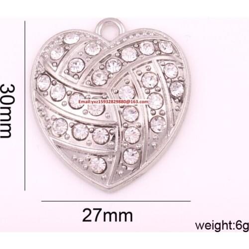 New Arrial New products 50pcs rhodium plated zinc studded with sparkling crystals Volleyball Heart Pendant