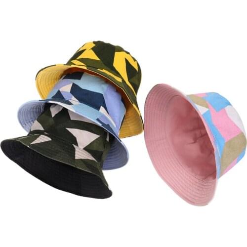 Double Sides Creative Stitching Female Bucket Hats Fisherman Graffiti Caps Summer Sun Protection Men Beach Hats Women Gorras