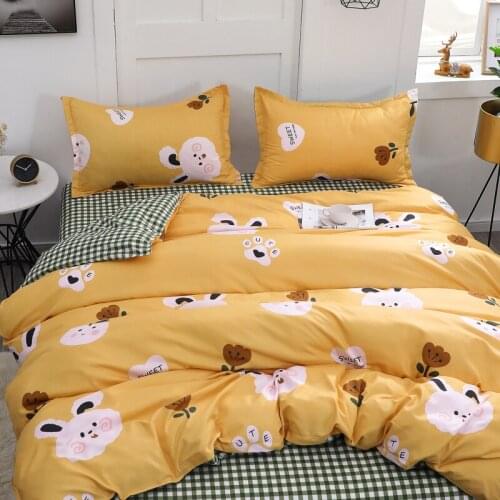 Cartoon rabbit Bedding Set,yellow Duvet Cover With Pillowcase 200x230/150x200,135x200 Child Quilt Cover,King Size Blanket Cover