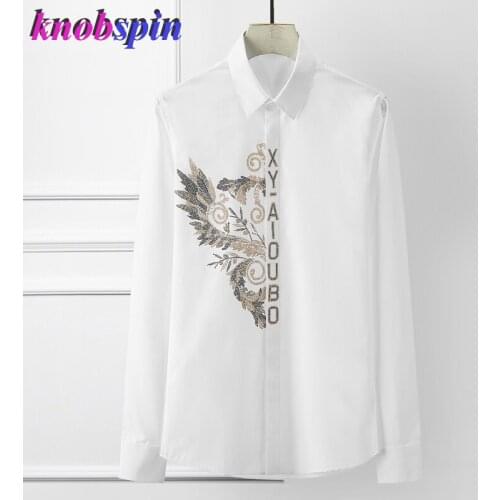 Luxury Beading Men Shirt Brand quality Long sleeve Clothes male Casual Slim Business male Dress shirts 2019 Plus size Camisas