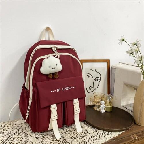 Summer Cute Badge Womens Backpack Nylon Waterproof Student School Bag Lightweight Large School Backpack