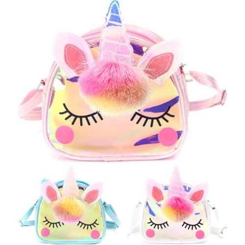 Cartoon Shoulder Crossbody Messenger Bags for Girls Party Gift Fashion Shiny Rainbow Unicorn Handbag Purse