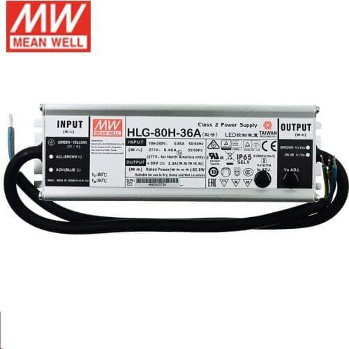 MEAN WELL LED driver HLG-80H-36A 36V LED Switching Power Supply 110V/220V AC to 36V DC 2.3A 82.8W waterproof IP65 Adjustable PSU