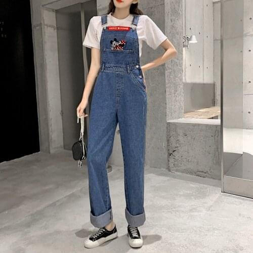 Disney Mickey Mouse Loose Tooling Denim Overalls Womens Spring New Age-reducing and Thinning All-match Student Mopping Trousers