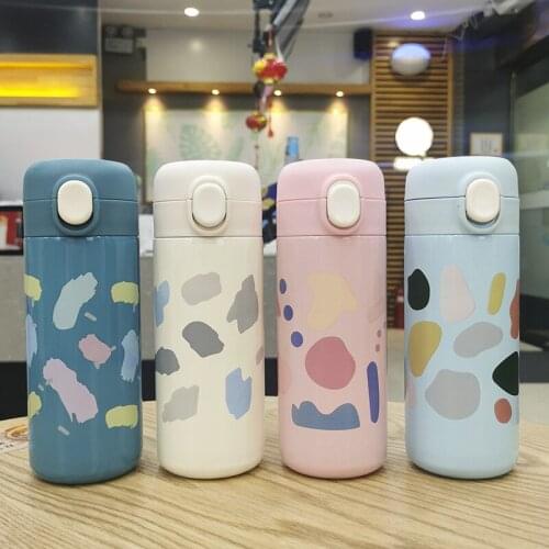 Colorful Block Thermos Flask Stainless Steel Outdoor Drinking Cup for Students with Shell Lid Winter Sports Hot Drink Coffee Cup