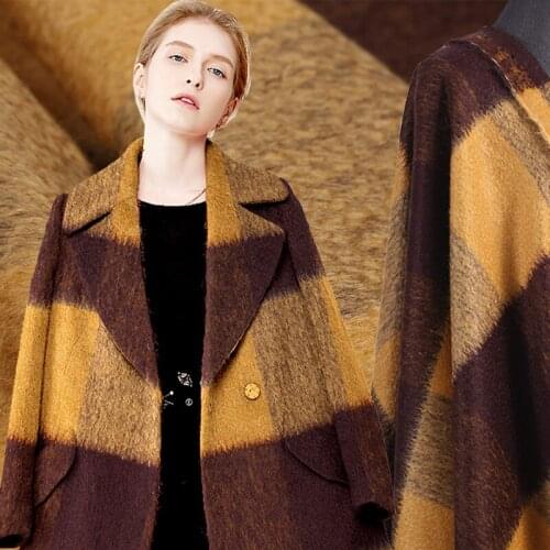150CM Wide 620G/M Weight Check Dyed Thick Mohair Wool Fabric for Autumn and Spring Dress Outwear Overcoat Jacket DE546