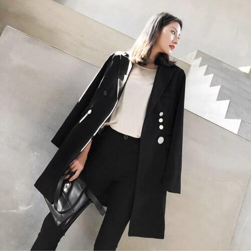 High quality Spring autumn Womens Double-breasted Suits Outwear Solid Notched Women Blazer Jackets Loose Female Long Suits Coat