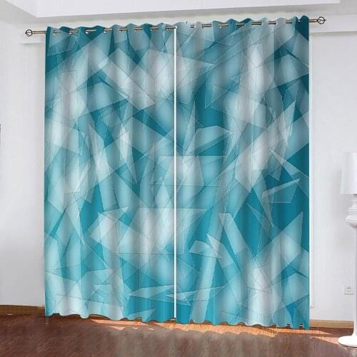 High quality custom 3d curtain fabric blue geometry curtains 3D Curtain stereoscopic lifelike