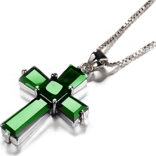 Fashion Crucifix Necklace Classic Cross Design Pendant Necklaces Women Necklace Created Emerald Stone Women Jewelry Gift