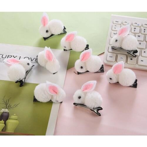 Fashion Cute Fur Pom Pom Rabbit Hairpins Hairring Bunny Hair Clips Princess Headwear Hair Accessories Happy Easter Decorations