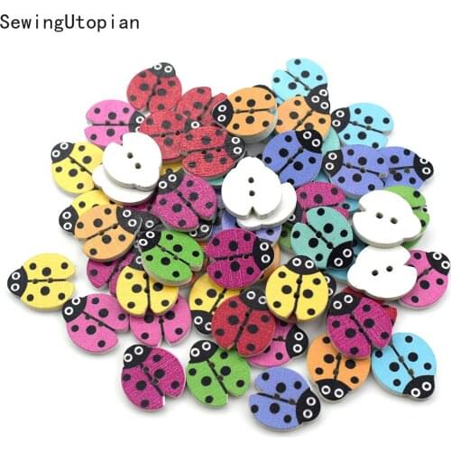 100PCS Ladybug Wooden Sewing Buttons for Clothing Needlework Scrapbooking Wood Botones Decorative Crafts Diy Accessories 18MM