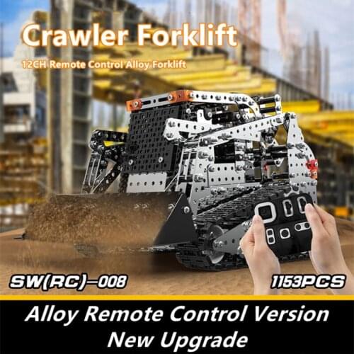 12CH Remote Control Metal Crawler Forklift Liftable Bucket Stainless Steel Rustless Assembled DIY Children Electric RCTruck Toy