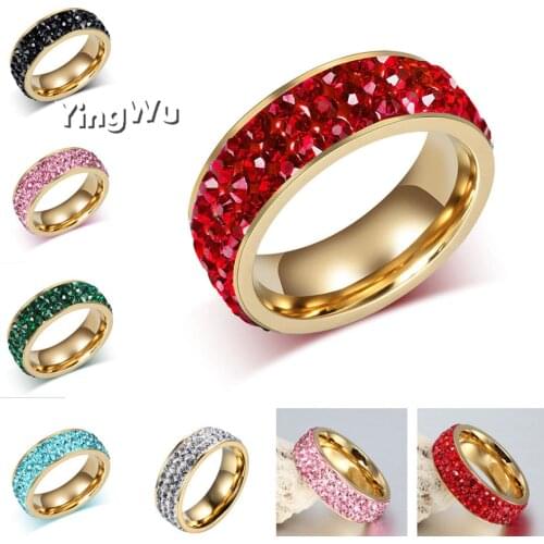 Wholesale 20pcs Lot Gold Steel Colour Rhinestone Finger Rings Crystal Wedding Rings For Women Stainless Steel Rhinestone Jewelry