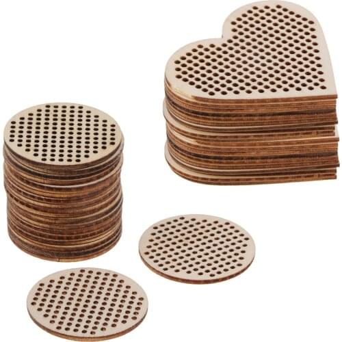 40 PCS Wood Shapes Blank Pendant Charms For Counted Cross Stitch Kit Multi-hole Fashion Jewelry