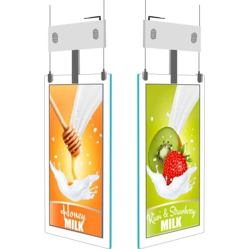 43 inch hanging dual screen totem digital signage supermarket advertising thin lcd display module