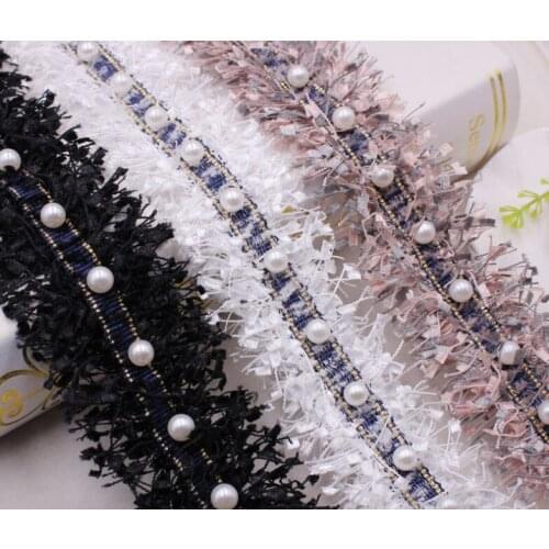 5 yard plastic pearl beads bilateral fringe lace 5cm clothes collar bridal party dress decoration trim ribbon tape DIY sew craft