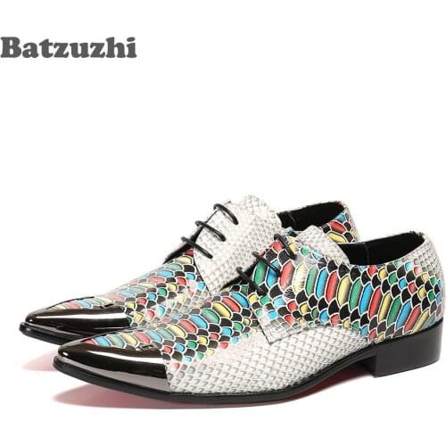 Batzuzhi Personality Mens Shoes Luxury Designers Formal Leather Dress Shoes Men Lace-up Metal Cap Zapatos Hombre, Big Sizes