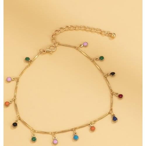 Origin Summer Vintage Fashion Multicolor Enamel Anklet for Women Girls Holiday Sandy Beach Gold Color Metallic Anklet Jewelry