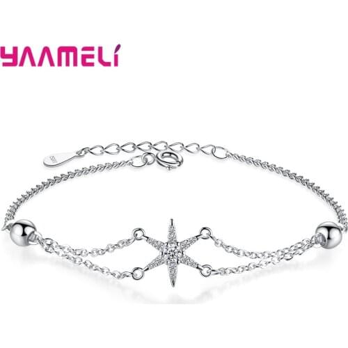 Sparkling S925 Silver Bracelets for Women Ladies Decoration Fine Sterling Silver Hexagram Charm Full CZ Crystal Wristbands