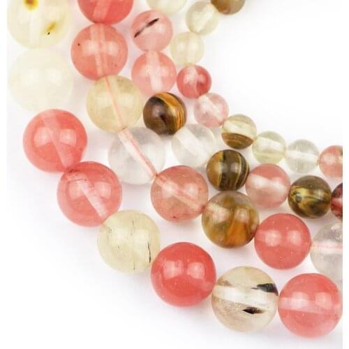 HGKLBB Natural Stone Tourmaline Watermelon red Stone beads 6 8 10 12mm Round space Loose Beads for Jewelry Making Bracelest DIY