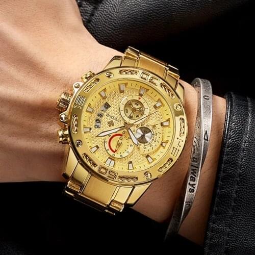 WWOOR Men Luxury Watch 2021 Waterproof Chronograph Gold Watches For Men Fashion Military Big Dial Sports Clock Relogio Masculino