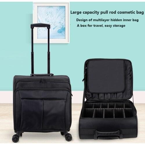 Makeup Suitcase On Wheels Women Scooter Travel Black Canvas Small Suitcases Folding Rolling Luggage Professional Make Up Trolley