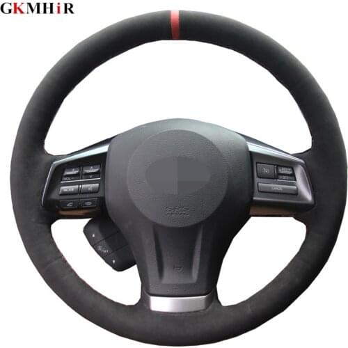 Black Suede Leather Car Steering Wheel Cover For Subaru Forester 2013 2014 - 2016 Legacy 2012-2014 Outback 2012-2014 XV Impreza