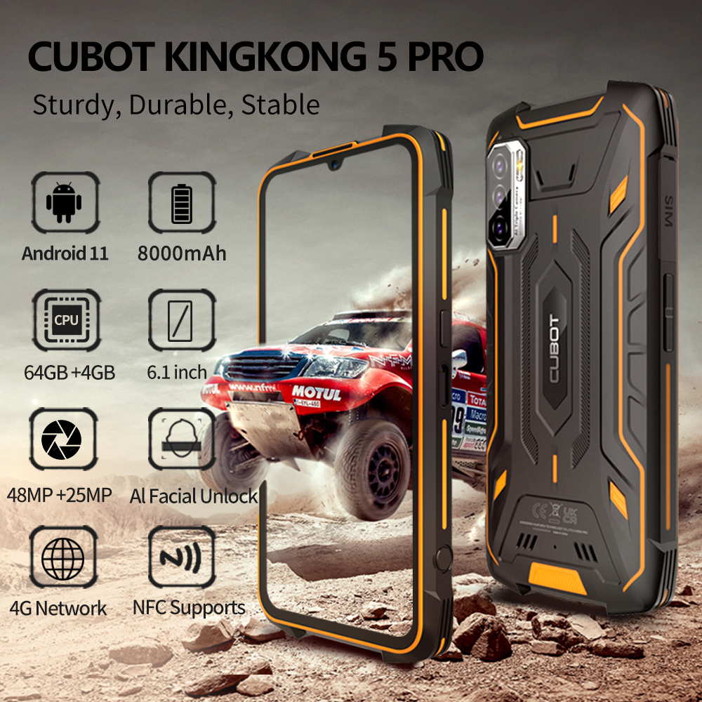 Cubot KingKong 5 Pro Rugged Phone IP68/IP69K Waterproof Smartphone NFC 8000mAh 48MP Triple Camera Android 11 64GB Global Version