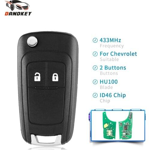 Dandkey For Chevrolet Cruze Malibu Aveo Spark Sail ID46 Chip 433MHz Fob 2 Buttons Flip Car Remote Control Key Uncut HU100 Blade