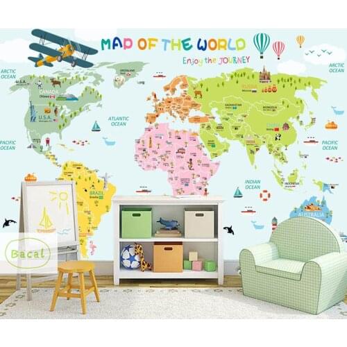 Bacal Custom 3D Cartoon World Map Photo Wallpaper Bedroom Living Room Kids Room Background Wall Painting papier peint mural 3d