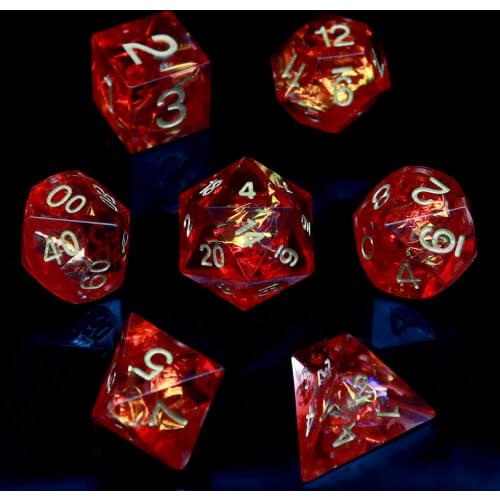 Haxtec Sharp Edge Dice Set D&D 7 Piece Red Mylar Polyhedral DND Dice for Roleplaying Dice Games-Blood Rose
