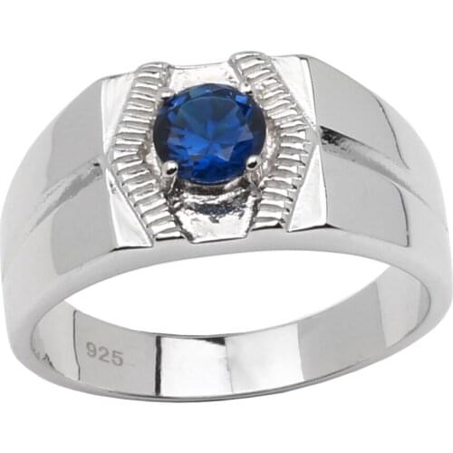 925 Sterling Silver Jewelry Men Ring 6mm Round Cubic Zirconia CZ Stone Size 10 to 13 R502
