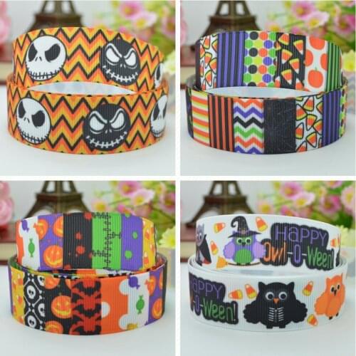 10 Yards 22mm 7/8" Halloween Skull Pretty Printed grosgrain ribbon hair bow Headwear DIY hair accessories retail