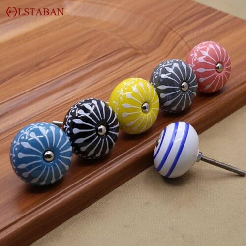 LSTABAN Chinese Pastoral Shoe Cabinet Drawer Cupboard Wardrobe Single Hole Round New Ceramic Hand-painted Art Handle