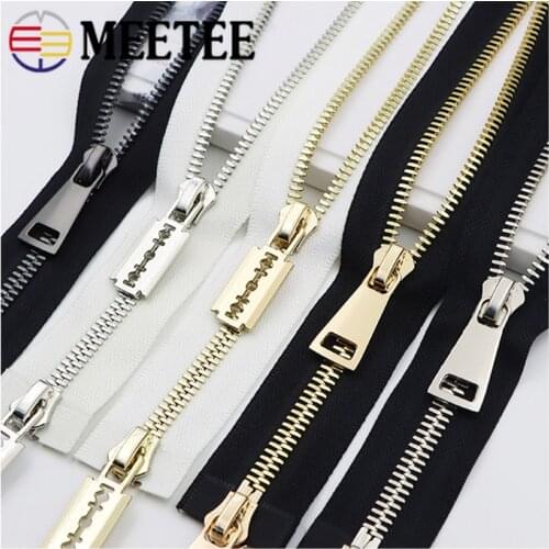 Meetee 1pc 80/100/120cm 8# Double Sliders Zipper Metal Open-End Zips for Down Jacket Coat Repair Parts Zippers DIY Sewing Zip