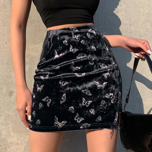 Fashion WomenS Velvet Short Skirt High-Waist Butterfly Print Slim Pencil Skirt Sexy Fashion Club Slim-Fit Short All-Match Skirt