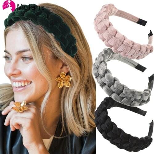 Molans New Fashion Braided Headband for Women Solid Color Velvet Hair Band Girls Hair Hoop Wide Bezel Headwrap Hair Accessories